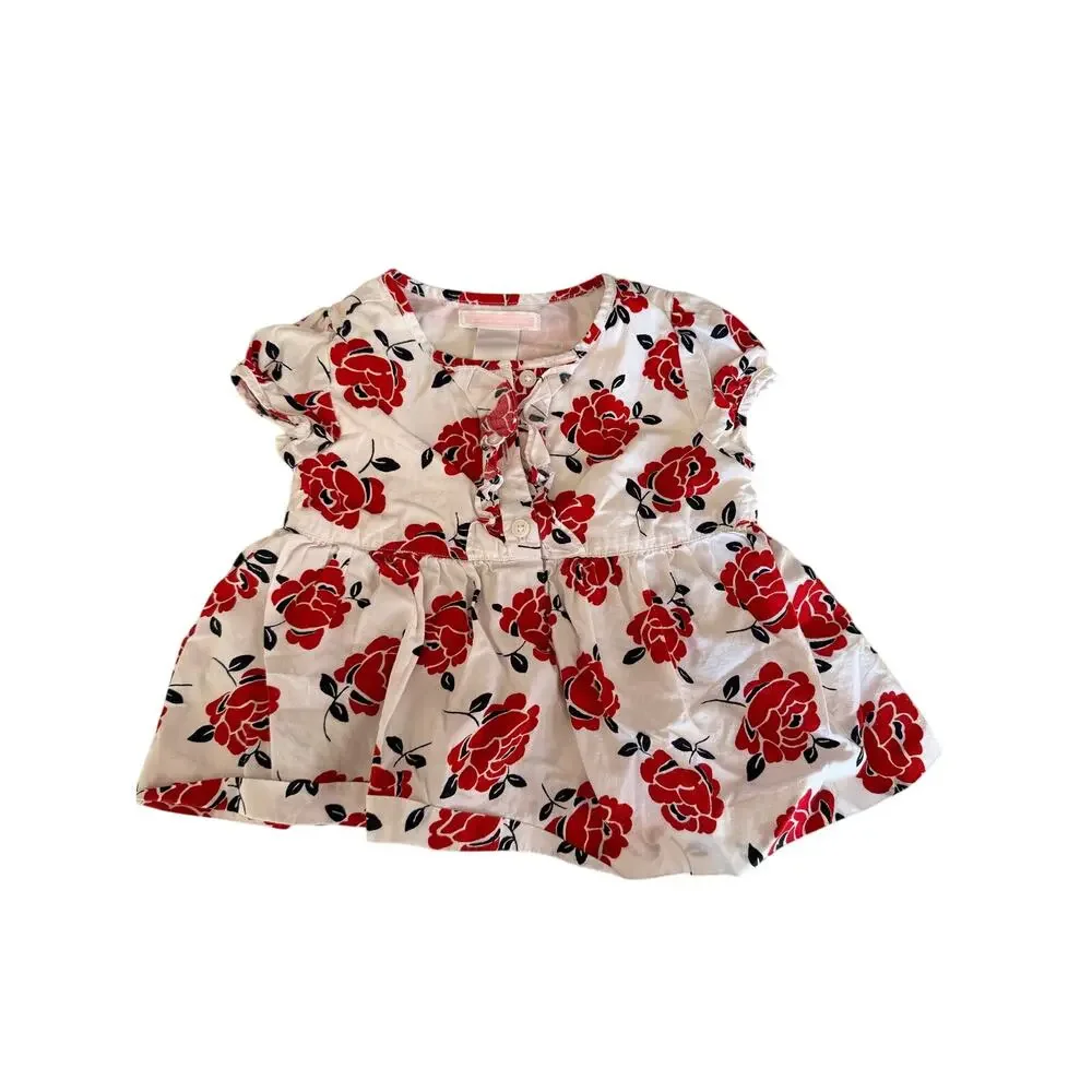 Janie and Jack Adorable Red Rose Floral Top & Bow Shorts Set